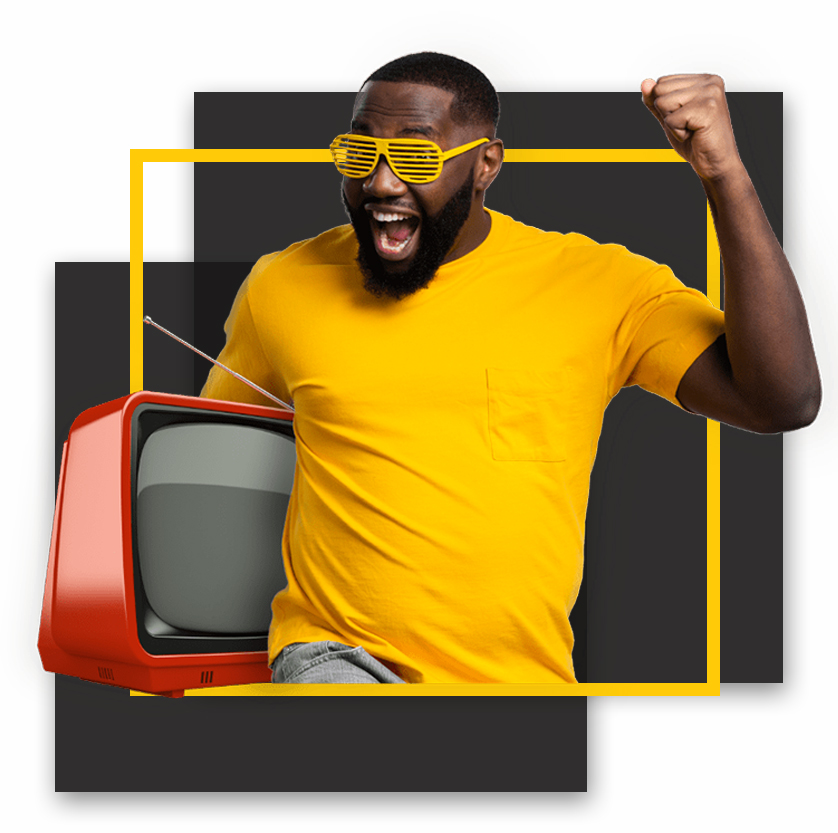 man with tv image